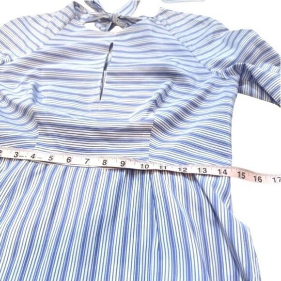 Milly New York Luna Top Stripe Bell Sleeve Peplum in Blue & White 8 - Picture 7 of 12